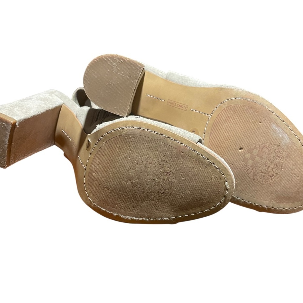 Vince Camuto Peep Toe Suede Beige Booties Size 8.5 Winelta Block Heels - Picture 5 of 6